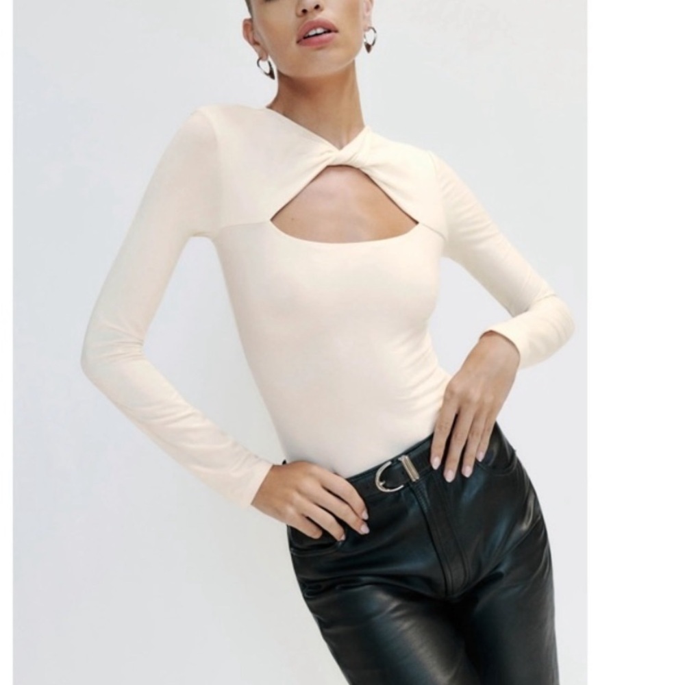 Reformation Rylen Knit Bodysuit Cream Long Sleeve Bodysuit